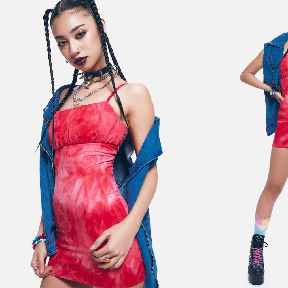 Dolls kill coral pink tie dye dress